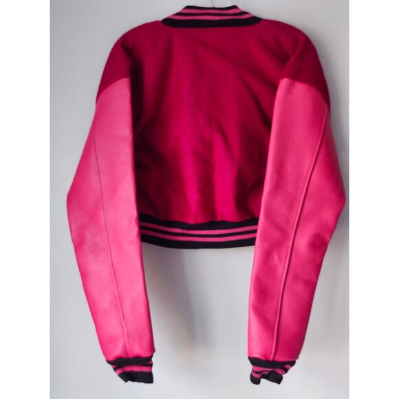 Ramp Varsity Women's Crop Jacket Hot Pink Preppy Academia Barbie Y2K Sz S A0075 - Picture 2 of 6